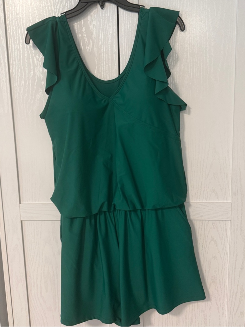 Green Ruffle Sleeve Romper